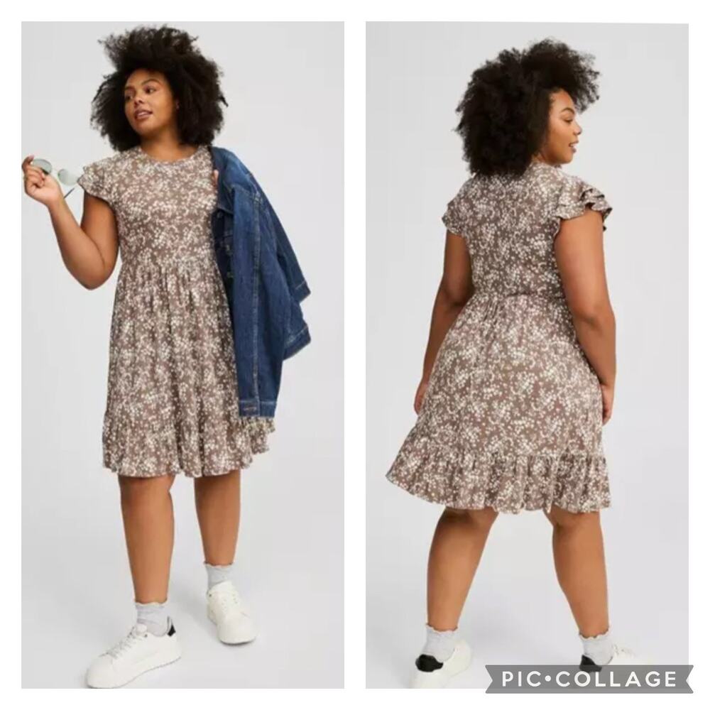 Torrid Brown Floral Ruffle Sleeve Dress Plus Size 2X